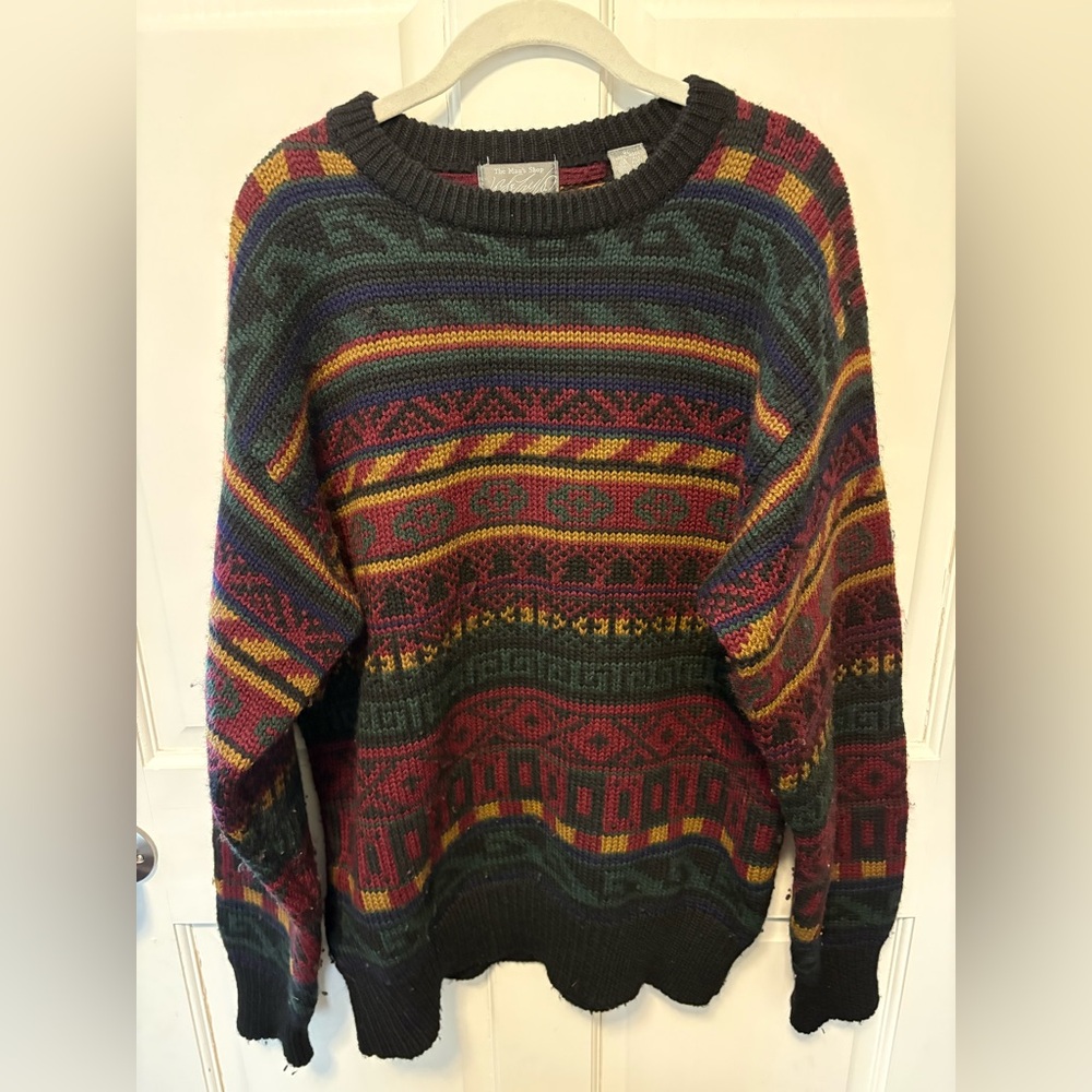 Lord & Taylor 100% wool chunky geometric vintage 90s men’s sweater xl x-large